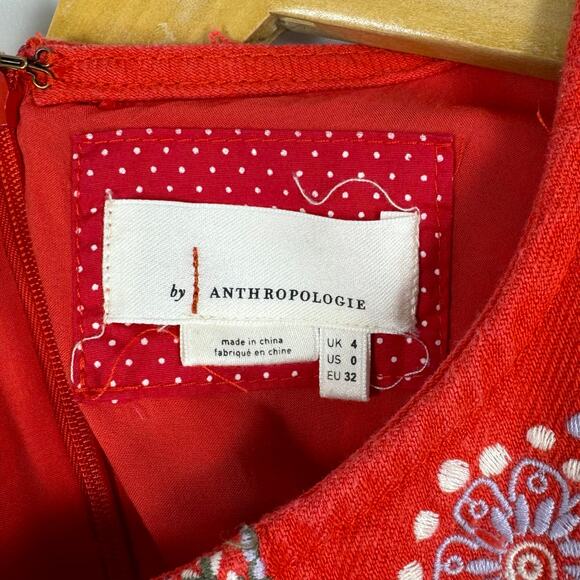 Anthropologie Womens Aiko Embroidered Shift Dress Size 0  Red Linen Blend - Picture 3 of 16